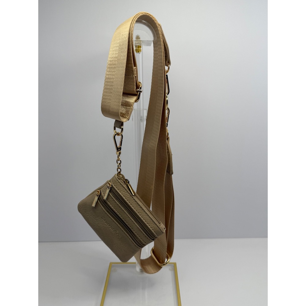 Save the Girls Crossbody Guitar Strap with Multi Zip Pouch Champagne Gold Tan